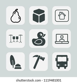 Premium set of outline, fill icons. Such as home, transportation, ink, sign, estate, transport, technology, house, play, wrench, communication, cube, calligraphy, hammer, white, healthy, pen, bus, toy