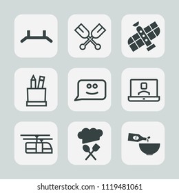 Premium set of outline, fill icons. Such as oar, smile, internet, sport, education, station, call, sky, paddle, communication, food, pull, canoe, satellite, face, restaurant, rowing, equipment, chat