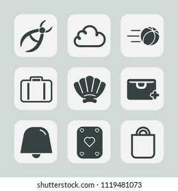 Premium set of outline, fill icons. Such as sale, clinic, player, add, tool, care, cloud, notification, bag, white, travel, marine, kick, seashell, web, sea, soccer, football, celebration, dentist