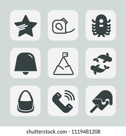Premium set of outline, fill icons. Such as star, shape, food, notification, rubber, blue, call, alien, creature, fiction, work, cream, extraterrestrial, phone, space, sweet, ice, sea, character, roll