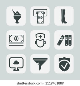 Premium Set Of Outline, Fill Icons. Such As Ice, Business, Bank, Cream, Conditioner, Doctor, Currency, Wealth, Filter, Finance, Machine, Fashion, Credit, Vanilla, File, Check, Security, Card, Service