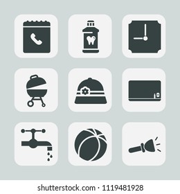 Premium set of outline, fill icons. Such as tap, shine, clean, football, book, electric, ball, meat, blackboard, lamp, toothpaste, care, phone, game, education, barbecue, toothbrush, hour, timer, sign