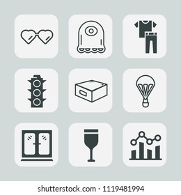 Premium set of outline, fill icons. Such as sky, monster, character, sun, cute, white, drink, interior, graph, traffic, shirt, style, chart, alcohol, drawer, light, parachute, vision, clothes, funny