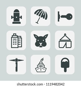 Premium set of outline, fill icons. Such as estate, nature, , white, hydrant, adventure, tent, open, house, door, unlock, travel, safety, city, water, lock, street, safe, real, parasol, season, office
