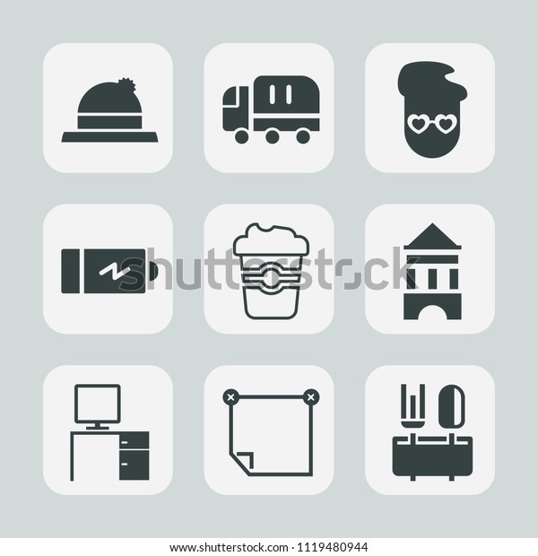 Premium set of outline, fill icons. Such as office,\
fashion, cap, stick, transport, hat, delivery, business, message,\
retro, hipster, drink, vintage, energy, truck, note, clothing,\
battery, old, cafe