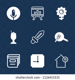 Premium set of outline, fill vector icons. Such as floral, blossom, sound, business, diagram, hour, house, template, drink, flower, nature, infographic, home, spring, chart, book, knight, owner, food