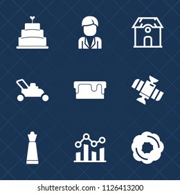 Premium set of outline, fill vector icons. Such as dessert, bakery, architecture, game, business, people, pie, technology, sugar, estate, planet, casual, pastry, construction, modern, delicious, real