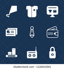 Premium set of outline, fill vector icons. Such as finance, business, radio, document, report, leisure, sound, sale, equipment, clothing, purse, sign, male, fun, happy, money, kite, childhood, style