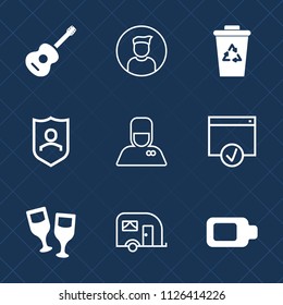 Premium set of outline, fill vector icons. Such as vehicle, energy, wine, uniform, service, protect, hotel, male, hospitality, transportation, protection, van, battery, sign, concert, page, internet