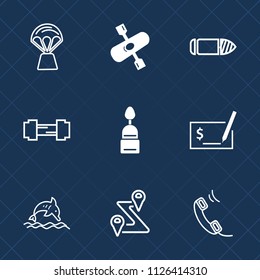 Premium set of outline, fill vector icons. Such as gym, travel, sky, sweet, ocean, road, dolphin, route, location, fun, kayaking, fitness, check, workout, military, navigation, air, horizontal, gun