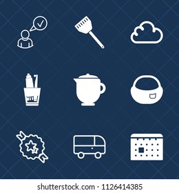 Premium set of outline, fill vector icons. Such as complete, toothbrush, rucksack, web, drink, online, technology, kitchen, decorative, breakfast, teapot, food, day, calendar, pan, bus, transport, tea