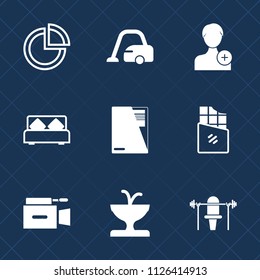 Premium set of outline, fill vector icons. Such as file, food, television, human, furniture, domestic, film, cleaner, household, fitness, architecture, chocolate, data, sign, graph, camera, double
