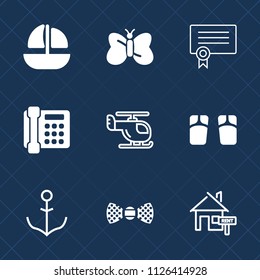 Premium set of outline, fill vector icons. Such as success, white, marine, phone, animal, vessel, elegance, sea, communication, beach, industrial, estate, air, rudder, property, flip, diploma, home