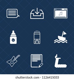 Premium set of outline, fill vector icons. Such as healthy, hotel, baby, travel, text, communication, kid, food, bed, internet, media, online, web, nautical, nutrition, website, plastic, bottle, arrow