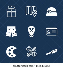 Premium set of outline, fill vector icons. Such as fashion, space, object, cap, holiday, map, clothing, communication, identity, dinner, web, wear, navigation, giftbox, fork, sign, name, pin, travel