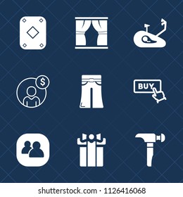 Premium set of outline, fill vector icons. Such as present, curtain, team, account, box, home, saw, accounting, casino, fashion, fitness, bike, social, sign, game, mountain, black, holiday, financial