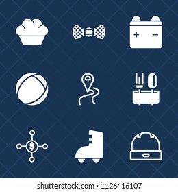 Premium set of outline, fill vector icons. Such as food, money, bow, charge, ball, sweet, suit, dinner, skating, navigation, cake, route, spoon, fashion, energy, hat, power, dollar, location, head