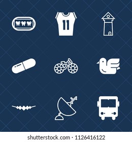 Premium set of outline, fill vector icons. Such as label, antenna, game, bus, wheel, white, satellite, landmark, transport, medical, dish, dental, mouth, dentist, transportation, architecture, jewelry