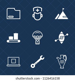 Premium set of outline, fill vector icons. Such as sailboat, spanner, jug, sky, medical, professional, internet, nature, wrench, summer, hospital, medicine, file, profile, tool, mountain, sign, hammer