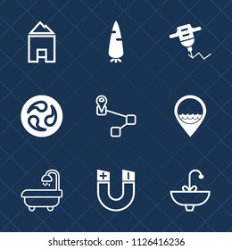 Premium set of outline, fill vector icons. Such as location, bathroom, vegetarian, modern, white, fresh, work, food, faucet, mon, raw, graphic, job, hand, ripe, navigation, point, drill, magnetic, tap