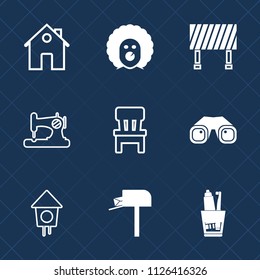 Premium set of outline, fill vector icons. Such as box, property, toothpaste, craft, architecture, room, house, home, chair, character, traffic, mail, dental, real, sign, birdhouse, holiday, message