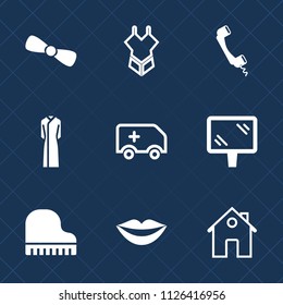 Premium set of outline, fill vector icons. Such as teeth, white, street, emergency, musical, clothes, estate, sign, home, beauty, girl, real, woman, lips, sexy, clothing, decoration, telephone, ribbon