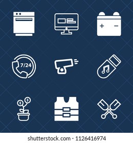 Premium set of outline, fill vector icons. Such as burner, military, operator, safety, kitchen, stove, vest, tree, call, money, storage, oven, computer, energy, boat, protective, clothing, domestic