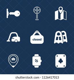 Premium set of outline, fill vector icons. Such as sign, safe, gadget, cleaner, location, rotation, sport, house, gps, screen, banner, technology, vacuum, home, road, navigation, cooler, unlock, wind