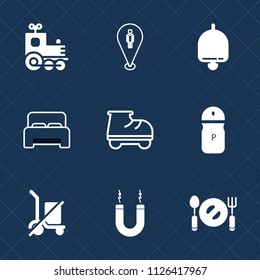 Premium set of outline, fill vector icons. Such as plate, call, train, sign, spoon, alarm, scale, toy, double, energy, pin, spice, shopping, beautiful, pepper, ring, food, bed, leisure, location, fork