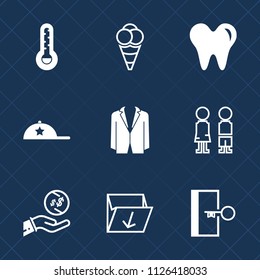 Premium set of outline, fill vector icons. Such as celsius, money, dentistry, dental, headwear, people, thermometer, sweet, clothing, hat, door, cap, temperature, meteorology, health, summer, fashion