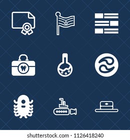 Premium set of outline, fill vector icons. Such as monster, marine, mon, boat, care, laboratory, undersea, diploma, equipment, award, sea, success, medicine, america, ufo, alien, nation, achievement