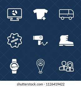 Premium set of outline, fill vector icons. Such as clothing, hairdryer, location, map, transport, pin, chart, people, sign, worker, banner, urban, shirt, gadget, time, transportation, discount, speed
