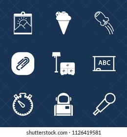 Premium set of outline, fill vector icons. Such as timer, picture, summer, sweet, astronaut, image, science, black, border, frame, background, paperclip, technology, strawberry, cosmonaut, blackboard