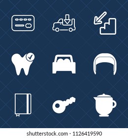 Premium set of outline, fill vector icons. Such as vehicle, freight, page, drink, helmet, book, worker, healthy, bank, account, lorry, truck, dental, down, work, purchase, platform, finance, health