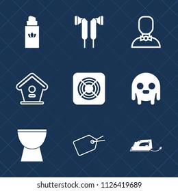 Premium set of outline, fill vector icons. Such as wood, sound, musical, luxury, fan, beauty, spring, music, cosmetic, house, man, space, air, spray, work, audio, product, male, perfume, electric, web