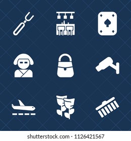 Premium set of outline, fill vector icons. Such as sign, geisha, card, security, spoon, game, black, knife, fashion, camera, food, brush, bag, shape, nature, kitchen, fork, kimono, floral, dinner, bar