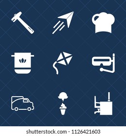 Premium set of outline, fill vector icons. Such as travel, soft, restaurant, towel, transport, office, paper, cotton, food, transportation, hammer, machine, chef, business, water, summer, mask, cream