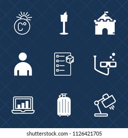 Premium set of outline, fill vector icons. Such as man, celsius, tower, sport, boy, white, glass, table, package, checklist, home, laptop, castle, delivery, bottle, box, fahrenheit, travel, interior