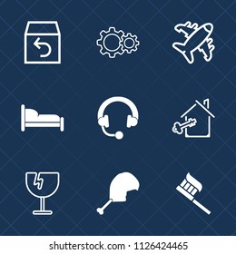 Premium set of outline, fill vector icons. Such as graphic, health, business, shipment, headphone, aircraft, bedroom, flight, clean, audio, crash, glass, service, music, return, property, care, window