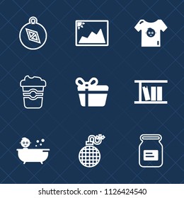 Premium set of outline, fill vector icons. Such as compass, holiday, frame, coffee, drink, aluminum, container, tin, north, image, nautical, photography, metal, kid, power, white, photo, west, mug