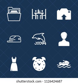 Premium set of outline, fill vector icons. Such as office, dress, profile, sign, hat, file, upload, time, blank, plate, food, sea, boat, empty, alarm, photo, female, clothing, hour, spoon, paper, open