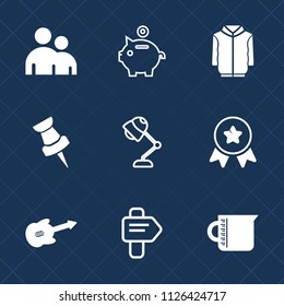 Premium set of outline, fill vector icons. Such as arrow, place, equipment, finance, sign, business, achievement, pig, guitar, winner, lamp, electricity, group, banking, first, economy, liquid, way