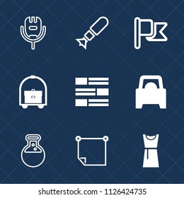 Premium set of outline, fill vector icons. Such as internet, stick, sing, national, studio, medicine, sound, explosion, vehicle, karaoke, travel, attack, voice, weapon, news, song, flag, dress, hotel
