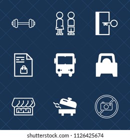 Premium set of outline, fill vector icons. Such as white, list, forbidden, physical, strength, standing, healthy, escape, sport, together, girl, boy, car, fitness, heater, barbell, home, vehicle, sign