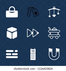 Premium set of outline, fill vector icons. Such as security, fitness, lock, business, door, nursery, calendar, service, pole, bag, audio, layout, mobile, magnetic, field, template, key, player, house