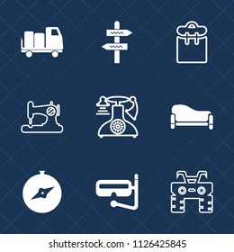 Premium set of outline, fill vector icons. Such as shipping, quad, map, couch, interior, pretty, business, road, sign, transportation, van, sea, street, transport, arrow, north, extreme, old, choice