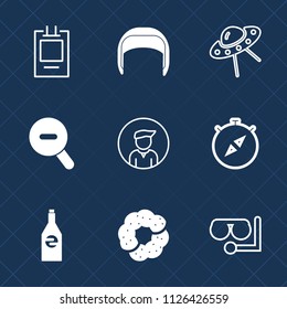 Premium set of outline, fill vector icons. Such as sign, belt, label, man, food, space, spaceship, male, doughnut, sweet, glass, banner, web, badge, boy, builder, retro, dessert, direction, technology