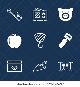 Premium set of outline, fill vector icons. Such as business, fresh, apple, hook, window, pig, internet, fruit, healthy, bait, white, building, animal, browser, drum, agriculture, sign, water, rod, web