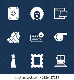 Premium set of outline, fill vector icons. Such as makeup, equipment, whistle, halloween, geography, piece, chat, world, object, frame, poker, sack, photo, king, character, card, map, gambling, chess