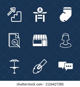 Premium set of outline, fill vector icons. Such as music, table, business, art, warm, sign, talk, store, up, clothes, speech, japan, shovel, japanese, asian, bar, stairs, grocery, downstairs, fashion